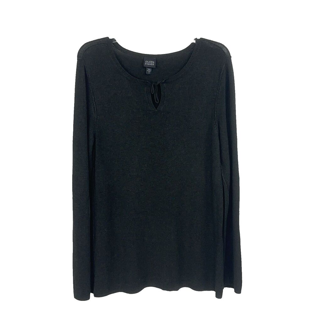 Eileen Fisher Key Hole Neck Tunic  sz M  Dark Green Viscose Long Sleeves Sweater